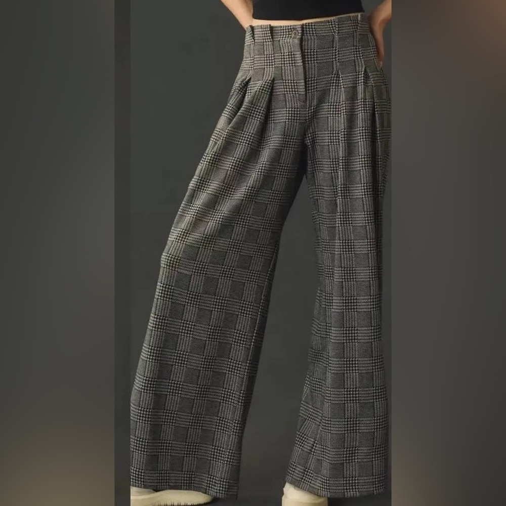 Maeve Gray Plaid Wide-Leg Trousers